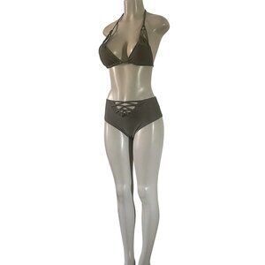 Removable Pads Women Push Up Top High Waist Swimwear Halter Bandage Bikini Set M